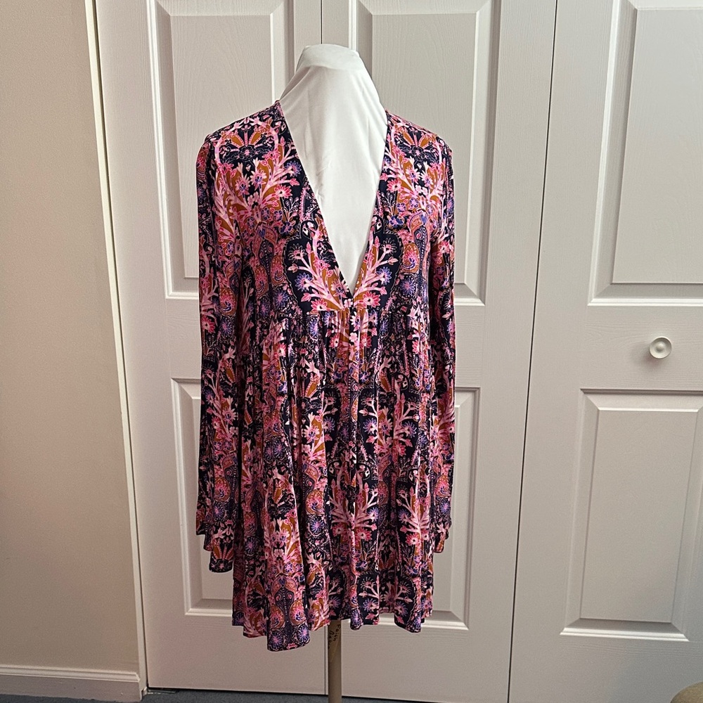 NWT. Free People Pink and Purple Floral Tunic